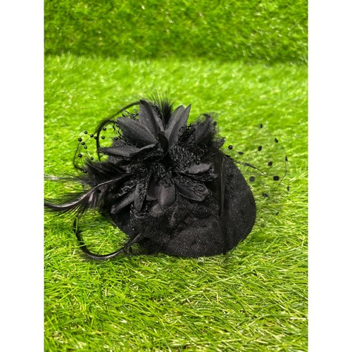 Black fascinator pillbox hat - black,