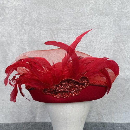 Vtg red wool hat bowler - red,