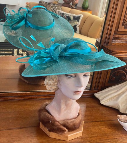 Women hat teal blue - teal, wide-brim